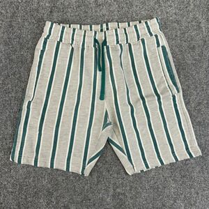 Univibe Mens Striped Fleece Shorts Grey Teal Elastic Waist Drawstring Small